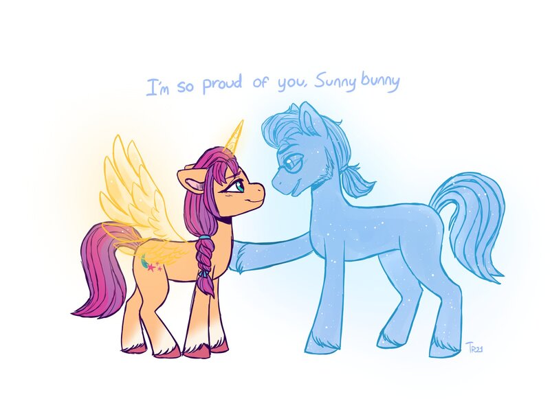 Size: 1827x1328 | Tagged: safe, artist:atomivaras, derpibooru import, sunny starscout, alicorn, earth pony, pony, my little pony: a new generation, argyle starshine, dead, g5, heartwarming, image, jpeg, spirit, sunnycorn