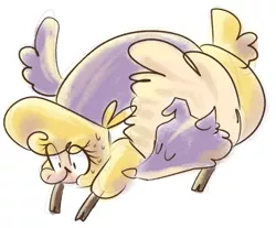 Size: 1280x1059 | Tagged: safe, artist:kathomu, derpibooru import, alpaca, dog, them's fightin' herds, community related, cute, doodle, duo, female, image, jpeg, lying down, lying on top of someone, nervous, paprika (tfh), pastel, sheep dog, simple background, sleeping, sweat, white background