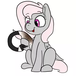 Size: 2500x2500 | Tagged: safe, artist:katyusha, derpibooru import, oc, oc:violet, unofficial characters only, bird, canada goose, goose, pegasus, pony, biting, female, holding, image, png, simple background, sitting