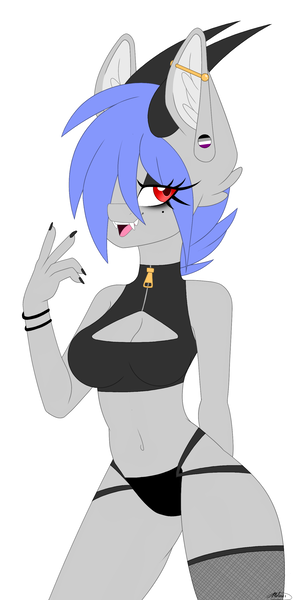 Size: 1542x3000 | Tagged: safe, artist:melodytheartpony, derpibooru import, oc, oc:melody silver, anthro, dracony, dragon, hybrid, art challenge, asexual, boob window, clothes, cute, dressuptober, dressuptober2021, fangs, female, horns, image, mesh, piercing, png, sexy, socks, stockings, thigh highs