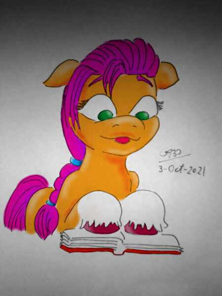 Size: 1024x1366 | Tagged: safe, artist:gafelpoez, derpibooru import, sunny starscout, pony, my little pony: a new generation, spoiler:g5, spoiler:my little pony: a new generation, book, g5, image, jpeg, reading