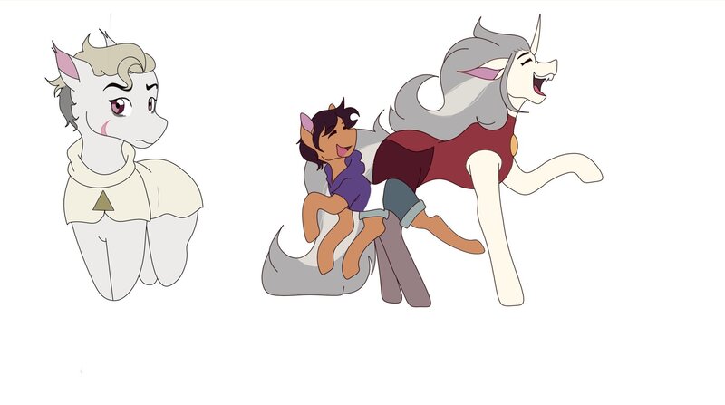 Size: 1998x1116 | Tagged: safe, derpibooru import, ponified, earth pony, pony, unicorn, edalyn clawthorne, hunter (the owl house), image, jpeg, luz noceda, the golden guard, the owl house