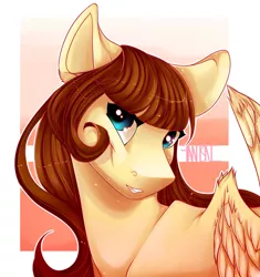 Size: 2000x2130 | Tagged: safe, artist:fantisai, derpibooru import, oc, unofficial characters only, pegasus, pony, abstract background, bust, female, image, jpeg, mare, pegasus oc, signature, smiling, solo, wings