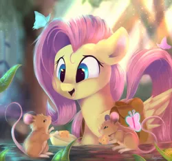 Size: 1280x1200 | Tagged: safe, artist:sketchiix3, derpibooru import, fluttershy, butterfly, insect, mouse, pegasus, pony, bag, cheese, cute, eating, female, food, image, jpeg, mare, open mouth, open smile, saddle bag, shyabetes, smiling, solo