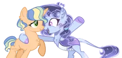 Size: 1280x610 | Tagged: safe, artist:katelynleeann42, artist:magicallightsentryyt, derpibooru import, oc, oc:lavender skies, oc:radiant seeds, unofficial characters only, changepony, hybrid, pony, unicorn, female, image, interspecies offspring, mare, offspring, parent:pharynx, parent:trixie, parents:phartrix, png, simple background, transparent background