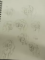 Size: 3120x4160 | Tagged: safe, artist:packy paca, derpibooru import, pinkie pie, pony, image, jpeg, looking at you, monochrome, pencil drawing, sketch, sketch dump, traditional art