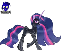 Size: 4154x3840 | Tagged: safe, alternate version, artist:damlanil, derpibooru import, princess twilight 2.0, twilight sparkle, twilight sparkle (alicorn), alicorn, pony, the last problem, bdsm, blushing, bondage, bondage mask, boots, bound wings, catsuit, clothes, collar, corset, ethereal mane, female, gag, galaxy mane, gimp suit, high heels, hood, horn, image, latex, latex boots, latex suit, looking at you, mare, muzzle gag, older, older twilight, png, rubber, rubber suit, shiny, shiny mane, shoes, show accurate, simple background, socks, solo, thigh highs, transparent background, vector, wings