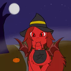 Size: 2000x2000 | Tagged: safe, artist:scarlet3yes, derpibooru import, oc, unofficial characters only, bat pony, clothes, costume, halloween, hat, holiday, image, inktober, nightmare night, png, solo, witch hat