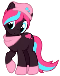 Size: 712x898 | Tagged: safe, artist:tuft, derpibooru import, oc, oc:tuft, ponified, unofficial characters only, earth pony, pony, :3, clothes, coat markings, cutie mark, hat, head tilt, heart, image, male, png, raised hoof, scarf, simple background, smiling, socks (coat marking), solo, stallion, transparent background