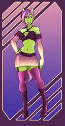 Size: 739x1423 | Tagged: safe, artist:blackblood-queen, derpibooru import, oc, oc:margarite mix, unofficial characters only, anthro, earth pony, pony, unguligrade anthro, clothes, digital art, earth pony oc, female, image, mare, miniskirt, png, short hair, short mane, skirt, smiling, solo