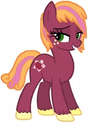Size: 528x724 | Tagged: safe, artist:matbenetti17, derpibooru import, oc, oc:apple bouquet, unofficial characters only, earth pony, pony, base used, earth pony oc, female, freckles, image, lidded eyes, mare, offspring, parent:big macintosh, parent:cheerilee, parents:cheerimac, png, simple background, smiling, solo, white background