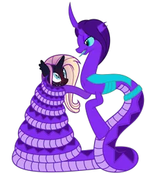 Size: 5509x6538 | Tagged: suggestive, artist:severity-gray, derpibooru import, oc, oc:lazy tentacle, oc:nightshade, unofficial characters only, alicorn, bat pony, bat pony alicorn, changeling, changeling lamia, lamia, original species, pony, bat pony oc, bat wings, blushing, coiling, coils, horn, image, png, tongue out, wings