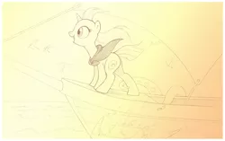 Size: 1067x668 | Tagged: safe, artist:sherwoodwhisper, derpibooru import, oc, oc:eri, unofficial characters only, pony, unicorn, cape, clothes, cute, female, filly, image, inktober, inktober 2021, jpeg, monochrome, sail, ship, solo, tentacles