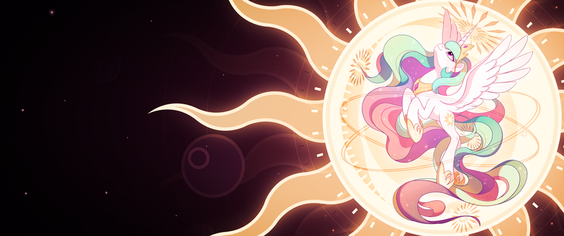 Size: 5160x2160 | Tagged: safe, artist:drtuo4, artist:skrayp, derpibooru import, princess celestia, catasterism, image, png, sun, ultrawide, wallpaper