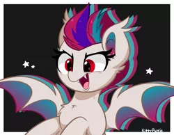 Size: 5504x4281 | Tagged: safe, artist:kittyrosie, derpibooru import, zipp storm, bat pony, my little pony: a new generation, spoiler:my little pony: a new generation, absurd resolution, chest fluff, fangs, g5, image, open mouth, png, red eyes, species swap