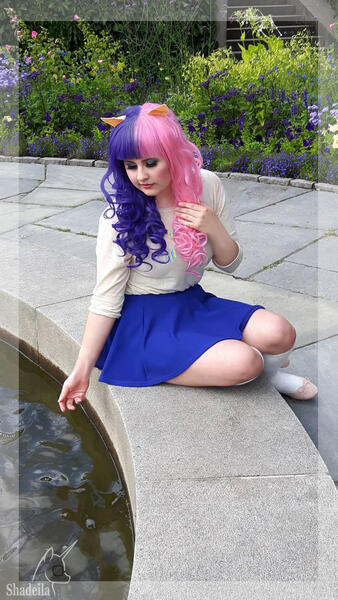 Size: 1152x2048 | Tagged: safe, artist:shadeila, derpibooru import, bon bon, human, 2016, clothes, cosplay, costume, image, irl, irl human, jpeg, photo, sitting