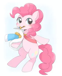 Size: 1503x1837 | Tagged: safe, artist:arrow__root, derpibooru import, pinkie pie, earth pony, pony, bipedal, blushing, cute, diapinkes, female, image, jpeg, mare, simple background, solo, white background