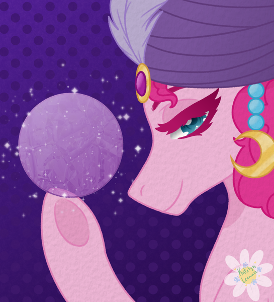 Size: 1000x1100 | Tagged: safe, artist:katelynleeann42, derpibooru import, pinkie pie, pony, crystal ball, image, madame pinkie, png, solo