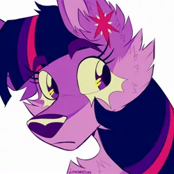 Size: 2000x2000 | Tagged: safe, artist:wutanimations, derpibooru import, part of a set, twilight sparkle, wolf, alternative cutie mark placement, bust, cheek fluff, chest fluff, ear fluff, eyebrows, eyebrows visible through hair, fluffy, image, jpeg, simple background, solo, species swap, white background, wolfified