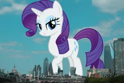 Size: 2100x1400 | Tagged: safe, artist:andoanimalia, derpibooru import, rarity, pony, unicorn, female, giant pony, giant unicorn, giantess, highrise ponies, image, irl, london, macro, mare, mega giant, mega rarity, photo, png, ponies in real life, united kingdom