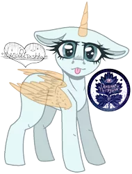 Size: 771x1016 | Tagged: safe, artist:lenapetrushka, derpibooru import, oc, unofficial characters only, alicorn, pony, :p, alicorn oc, eyelashes, floppy ears, horn, image, looking at you, png, simple background, solo, tongue out, transparent background, wings