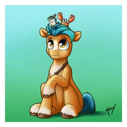 Size: 3200x3200 | Tagged: safe, artist:supermoix, derpibooru import, bird, crab, earth pony, pony, seagull, my little pony: a new generation, cute, digital art, g5, image, looking up, male, pet, png, simple background, solo, stallion