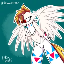Size: 1280x1280 | Tagged: safe, artist:ukedideka, derpibooru import, oc, oc:lumen afterglow, unofficial characters only, anthro, pegasus, belly button, clothes, eye clipping through hair, happy, image, inktober, pegasus oc, png, simple background, smiling, solo, standing, wings