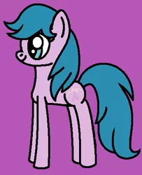 Size: 368x454 | Tagged: safe, artist:rainbowbro58, derpibooru import, baby half note, earth pony, pony, baby, baby hawwlf note, baby pony, blue eyes, blue mane, blue tail, cute, female, filly, g1, g1 to g4, g4, generation leap, image, png, purple background, simple background, smiling, solo, standing, tail