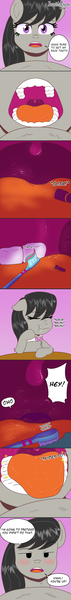 Size: 800x6747 | Tagged: suggestive, artist:kunoichipikachu, derpibooru import, octavia melody, blushing, brushing teeth, comic, image, mawshot, octavia is not amused, offscreen character, open mouth, png, pov, unamused, uvula