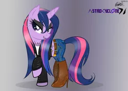 Size: 4200x3000 | Tagged: suggestive, derpibooru import, twilight sparkle, oc, pony, unicorn, boots, clothes, dressup, high heel boots, image, jeans, mane, pants, png, seductive, seductive look, seductive pose, shine, shoes