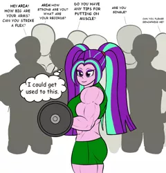 Size: 854x890 | Tagged: suggestive, artist:matchstickman, derpibooru import, aria blaze, equestria girls, aria brute, bicep, dumbbell (object), female, image, muscles, muscular female, overdeveloped muscles, png, thought bubble, workout