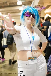 Size: 3168x4752 | Tagged: safe, artist:xen photography, derpibooru import, vinyl scratch, human, anime boston, anime boston 2013, clothes, cosplay, costume, hand on hip, image, irl, irl human, jpeg, peace sign, photo