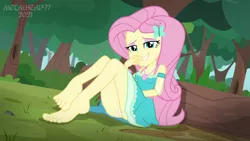 Size: 1280x720 | Tagged: suggestive, artist:metalhead97, derpibooru import, fluttershy, equestria girls, equestria girls series, ass, barefoot, bedroom eyes, butt, cameltoe, clothes, dress, dress lift, erotica, feet, female, flutterbutt, image, legs, lidded eyes, lifting, looking at you, makeup, panties, png, presenting, show accurate, smiling, smiling at you, smirk, solo, solo female, underass, underwear, white underwear