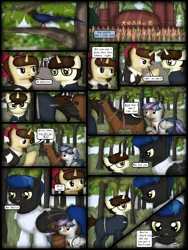 Size: 1750x2333 | Tagged: safe, artist:99999999000, derpibooru import, oc, oc:cwe, oc:liu peiqi, oc:mar baolin, oc:mar feng ren, unofficial characters only, bird, dog, magpie, pony, unicorn, comic:nice to meet you, clothes, comic, female, filly, image, male, png, taiwan blue magpie, tree