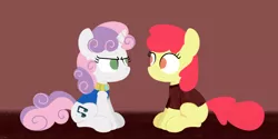 Size: 1280x640 | Tagged: safe, artist:dtcx97, derpibooru import, apple bloom, sweetie belle, earth pony, pony, unicorn, fanfic:ponyville diaries, alternate cutie mark, angry, clothes, female, filly, image, jewelry, png, staring at each other