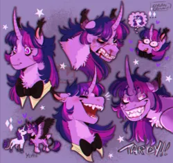 Size: 1280x1205 | Tagged: safe, artist:dylandonnie, derpibooru import, rarity, twilight sparkle, twilight sparkle (alicorn), alicorn, classical unicorn, unicorn, vampire, angry, blood, bowtie, cloven hooves, curved horn, cutie mark, drool, duo, ear tufts, fangs, female, grin, heart, horn, image, jpeg, kissing, laughing, leonine tail, lesbian, open mouth, rarilight, scar, shipping, simple background, smiling, snarling, spread wings, tardy, teeth, thought bubble, unshorn fetlocks, wings