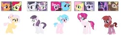 Size: 2425x694 | Tagged: safe, artist:tragedy-kaz, derpibooru import, apple bloom, cup cake, fluttershy, inky rose, pinkie pie, rumble, sweetie belle, tender taps, alicorn, pony, base used, image, magical lesbian spawn, offspring, parent:apple bloom, parent:fluttershy, parent:inky rose, parent:pinkie pie, parent:rumble, parent:sweetie belle, parent:tender taps, parent:twilight sparkle, parents:rumbelle, parents:tenderbloom, png, screencap reference