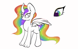 Size: 3000x1896 | Tagged: safe, artist:acersiii, derpibooru import, oc, oc:rainbow queen, unofficial characters only, alicorn, kirin, pony, sphinx, fanfic, fanfic art, full body, gif, image, kirin oc, missing cutie mark, reference, reference sheet, sphinx oc, wings, wip