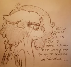 Size: 960x906 | Tagged: safe, artist:millefaller, derpibooru import, oc, unofficial characters only, pegasus, pony, bust, crying, eyelashes, female, frown, image, jpeg, lineart, mare, pegasus oc, sad, solo, traditional art, wings