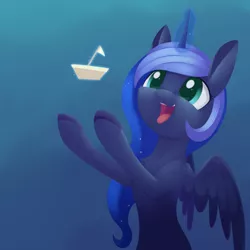 Size: 1196x1194 | Tagged: safe, artist:dusthiel, derpibooru import, princess luna, alicorn, pony, glow, glowing horn, horn, image, open mouth, paper, png, ponytober, ship