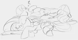 Size: 1023x533 | Tagged: safe, artist:dotkwa, derpibooru import, fluttershy, pegasus, pony, cute, eyes closed, image, jpeg, lying down, multeity, on back, onomatopoeia, shyabetes, side, sketch, sleeping, snoring, so much flutter, sound effects, zzz