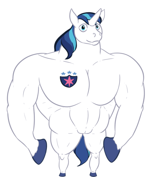 Size: 2200x2500 | Tagged: safe, artist:stoopedhooy, derpibooru import, shining armor, ponified, pony, semi-anthro, cursed image, cutie mark, image, male, meme, muscles, muscular male, png, ponified meme, shitposting, solo, solo male, stallion, swole doge vs cheems