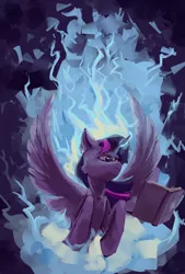 Size: 4160x6144 | Tagged: safe, artist:thelordgemm, derpibooru import, twilight sparkle, twilight sparkle (alicorn), alicorn, pony, book, female, image, png, spread wings, wings