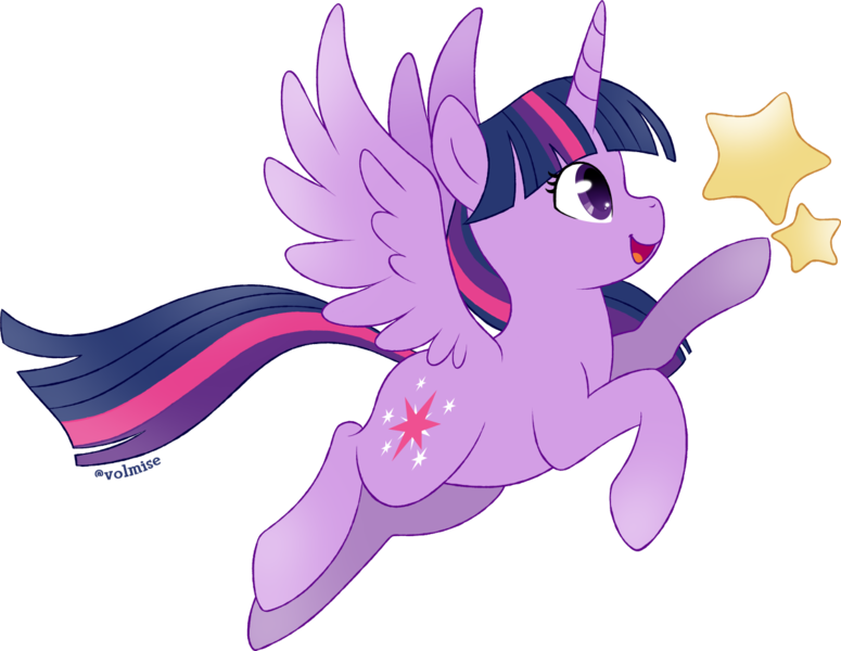 Size: 1200x929 | Tagged: safe, artist:volmise, derpibooru import, twilight sparkle, twilight sparkle (alicorn), alicorn, pony, female, flying, image, png, simple background, solo, stars, transparent background