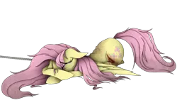 Size: 4200x2600 | Tagged: grimdark, artist:thelifeoncl0ud9, derpibooru import, fluttershy, pegasus, pony, comic:friendship is tragic, abuse, audio drama, blood, chains, crying, despair, female, flutterbuse, image, leash, png, sad, scar, simple background, solo, transparent background