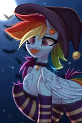 Size: 2048x3084 | Tagged: safe, artist:maybeweed, derpibooru import, rainbow dash, pegasus, pony, chest fluff, clothes, costume, halloween, halloween costume, hat, holiday, image, png, socks, striped socks, tongue out, witch hat