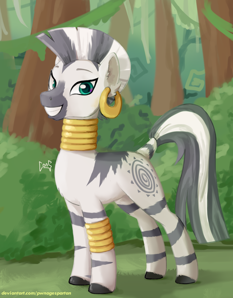 Size: 1754x2240 | Tagged: safe, artist:pwnagespartan, derpibooru import, zecora, zebra, female, forest, image, png, solo, tree