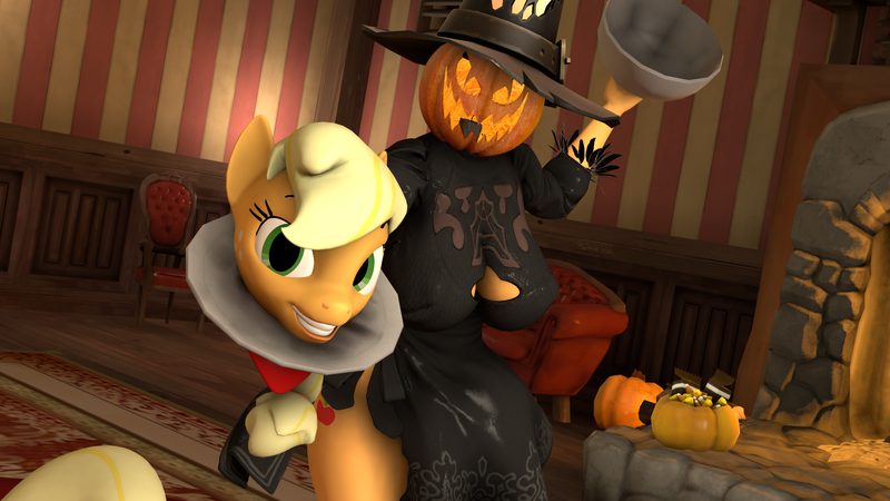 Size: 1920x1080 | Tagged: safe, derpibooru import, applejack, oc, anthro, 3d, backsack, balls, commission, decapitated, halloween, holiday, image, nudity, png, pumpkin, solo, source filmmaker, ych example, your character here