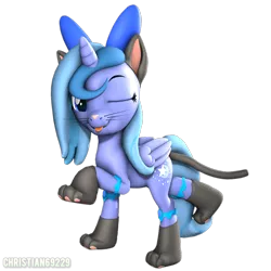 Size: 1080x1080 | Tagged: safe, artist:christian69229, derpibooru import, oc, oc:lulu star moonie, unofficial characters only, alicorn, pony, 3d, :p, alicorn oc, animal costume, bow, cat costume, cat ears, cat tail, clothes, costume, horn, image, looking at you, not luna, one eye closed, paw gloves, png, simple background, solo, source filmmaker, tail, tongue out, transparent background, wings, wink, winking at you