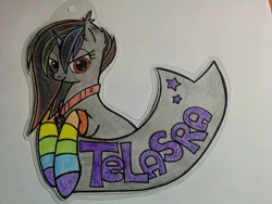 Size: 1600x1200 | Tagged: safe, artist:telasra, derpibooru import, oc, unofficial characters only, pony, unicorn, bust, clothes, eyelashes, female, horn, image, jpeg, mare, rainbow socks, smiling, socks, solo, striped socks, traditional art, unicorn oc